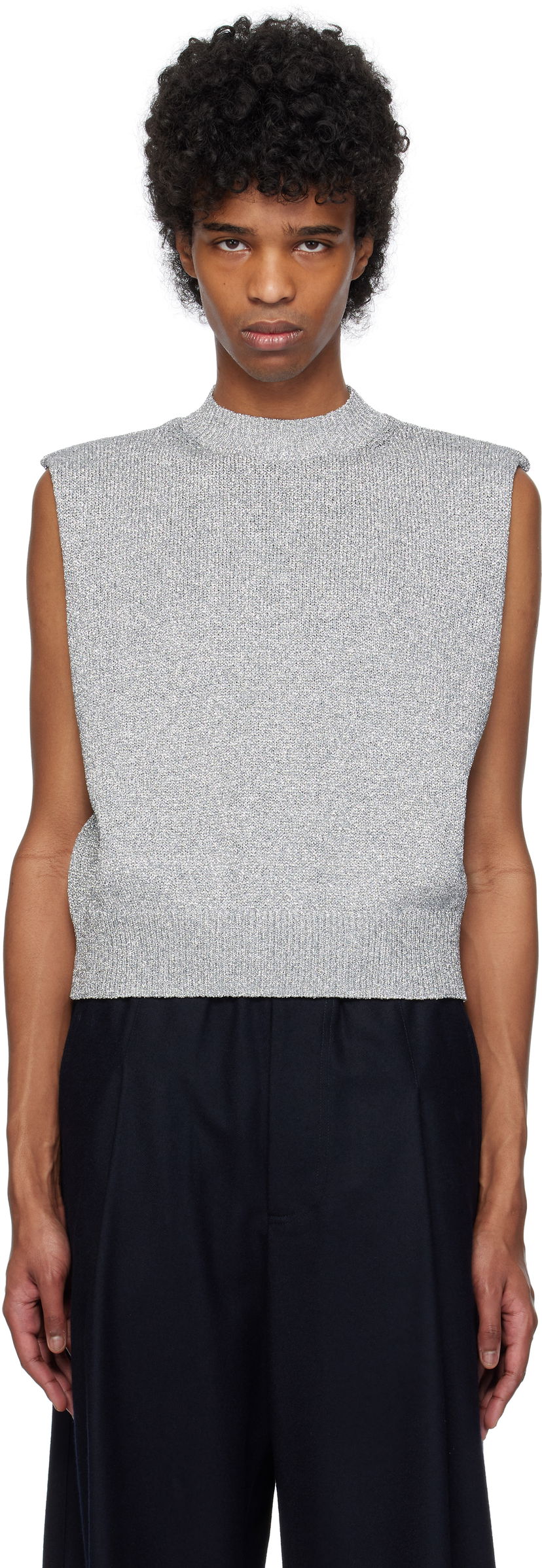 Pleteni pulover Dries Van Noten Dries Van Noten Metallic Knit Vest Siva | 251-021222-1706