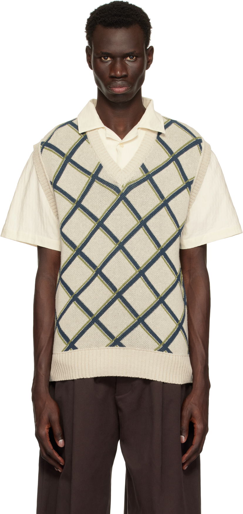 Pleteni pulover Palmes Palmes Argyle Knit Vest Bež | P40-0022-062