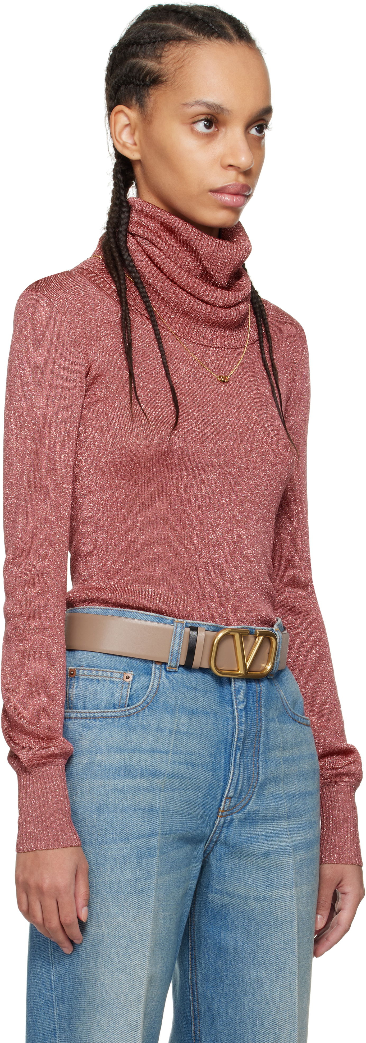 Pleteni pulover Valentino Valentino Lurex Turtleneck Sweater Roza | 6B3KC63A93T, 1