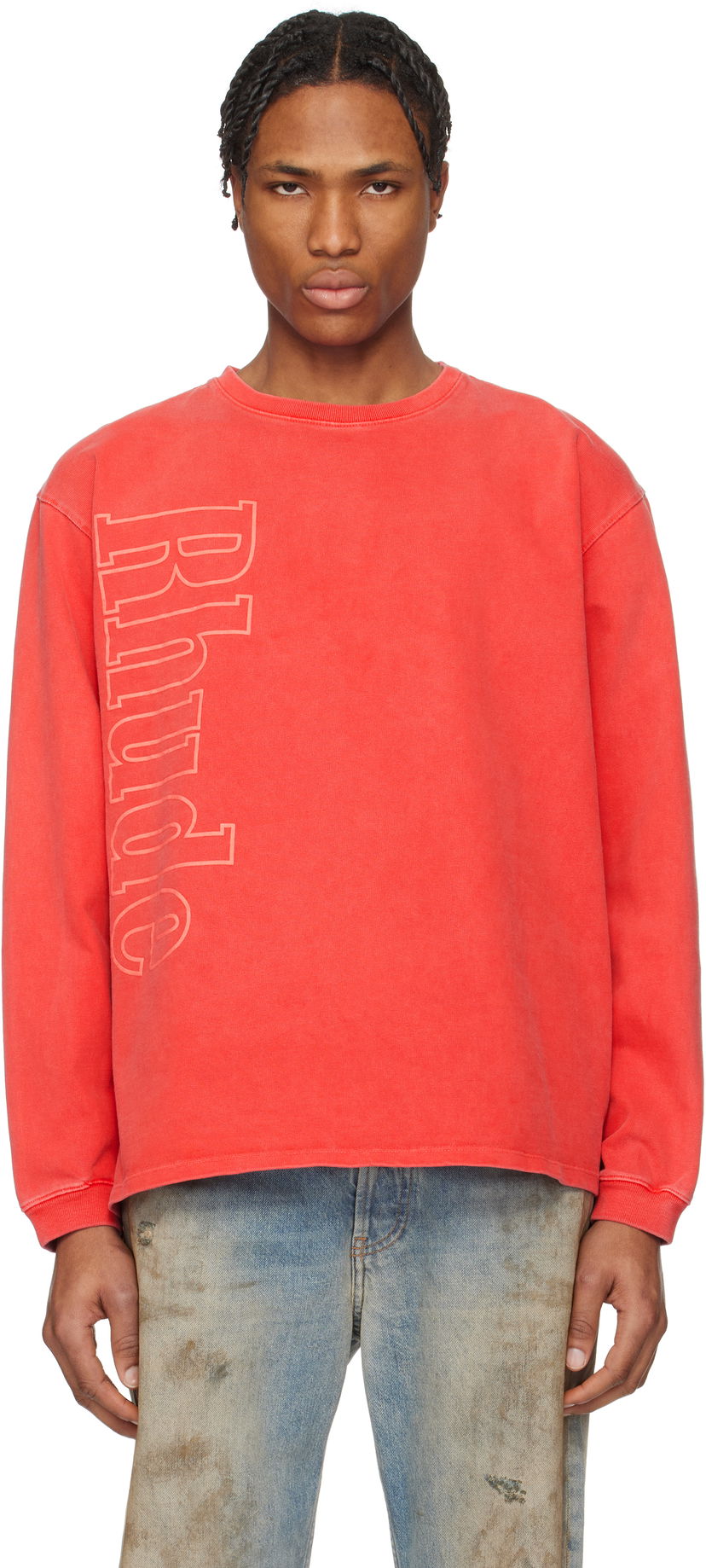 Pulover Rhude Rhude Side Logo Long Sleeve T-Shirt Rdeča | RHPS25TT13012