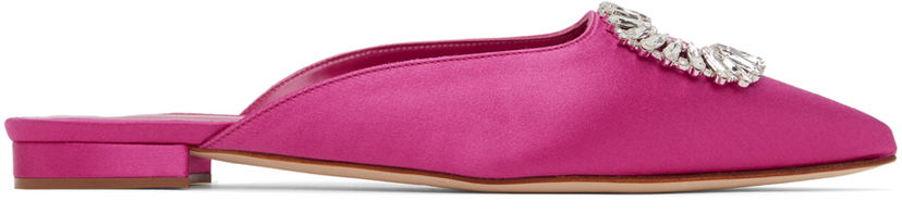 Nega čevljev Manolo Blahnik Manolo Blahnik Sigulona Satin Mules with Jewel Embellishment Roza | 222-1039