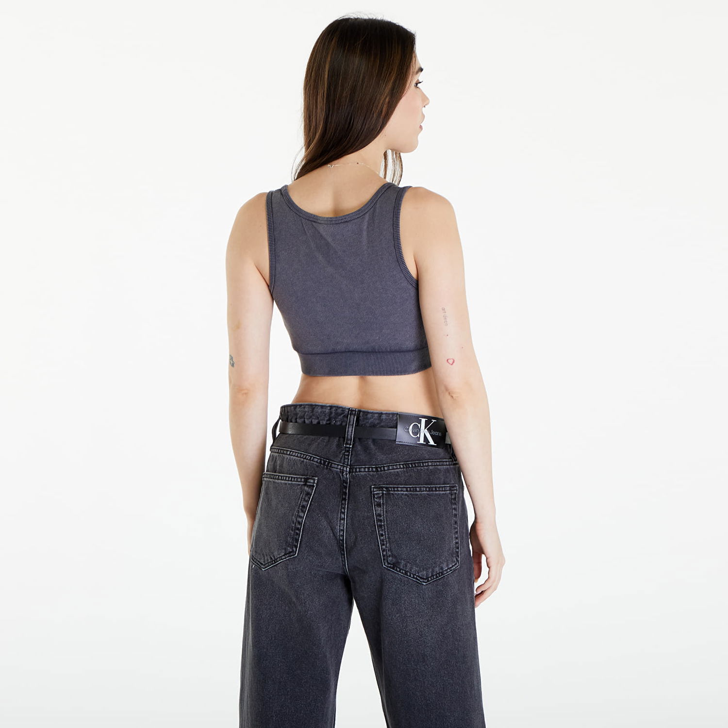 Majica brez rokavov CALVIN KLEIN Label Washed Rib Crop Top Siva | J20J223109 PT2, 1
