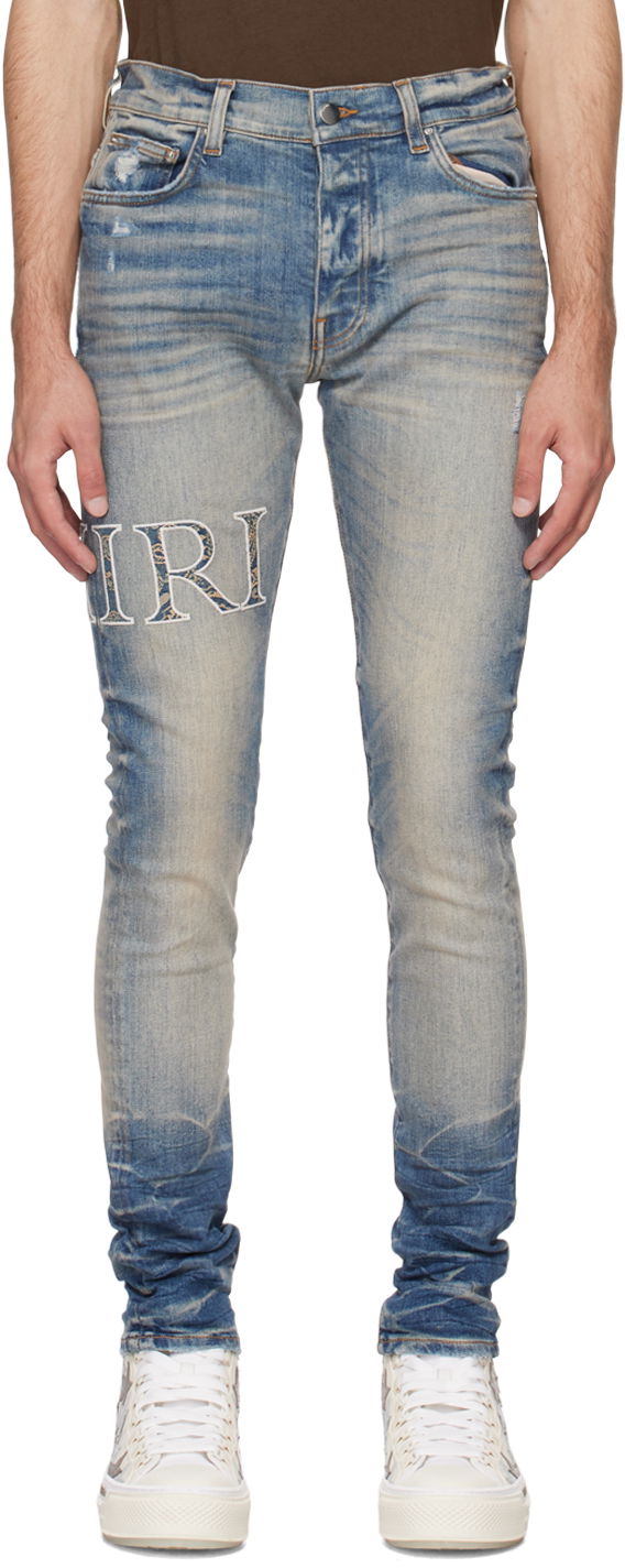 Kavbojke AMIRI AMIRI Bandana Print Skinny Jeans Siva | AMDNSY1011