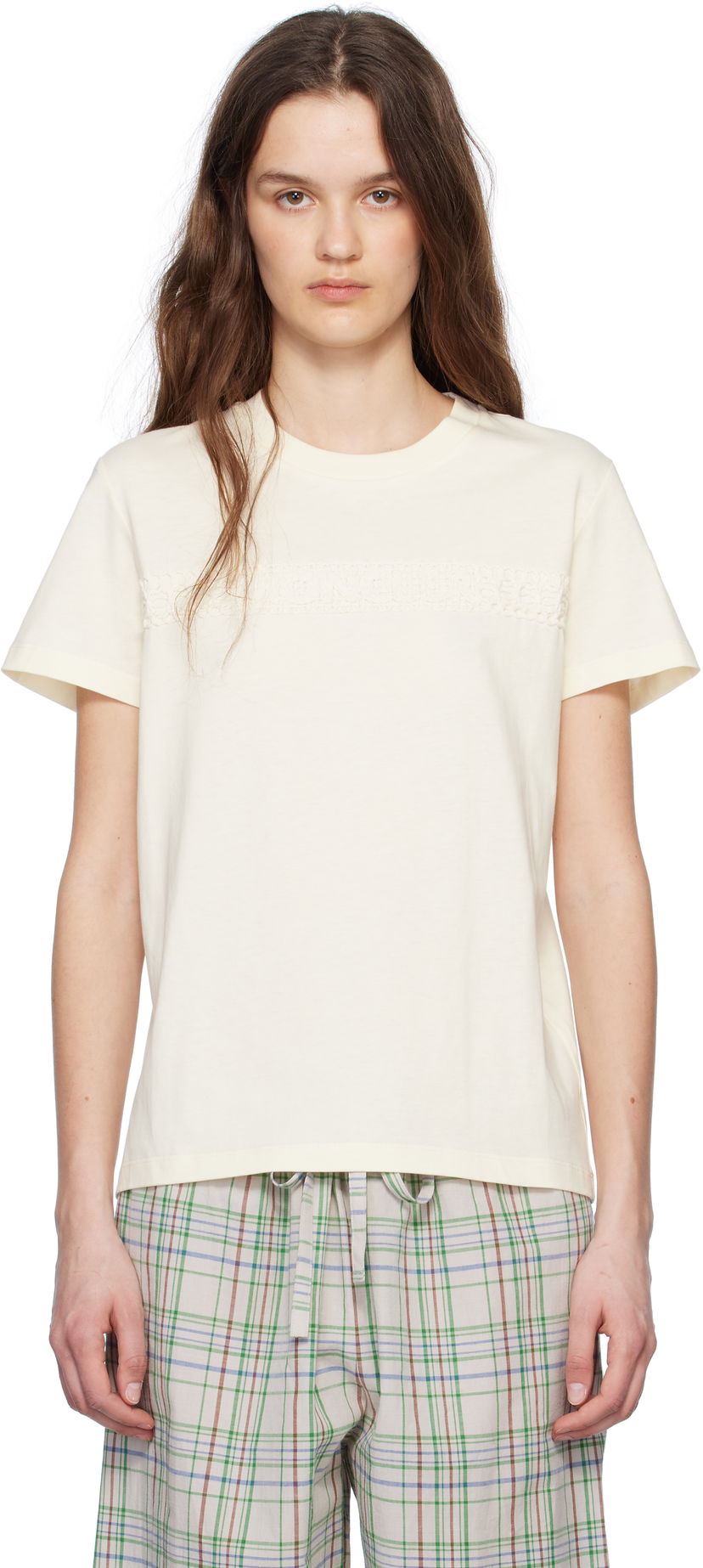 Majica Moncler Moncler Short Sleeve T-Shirt with Lace Detail Rumena | K10938C0004489AUO