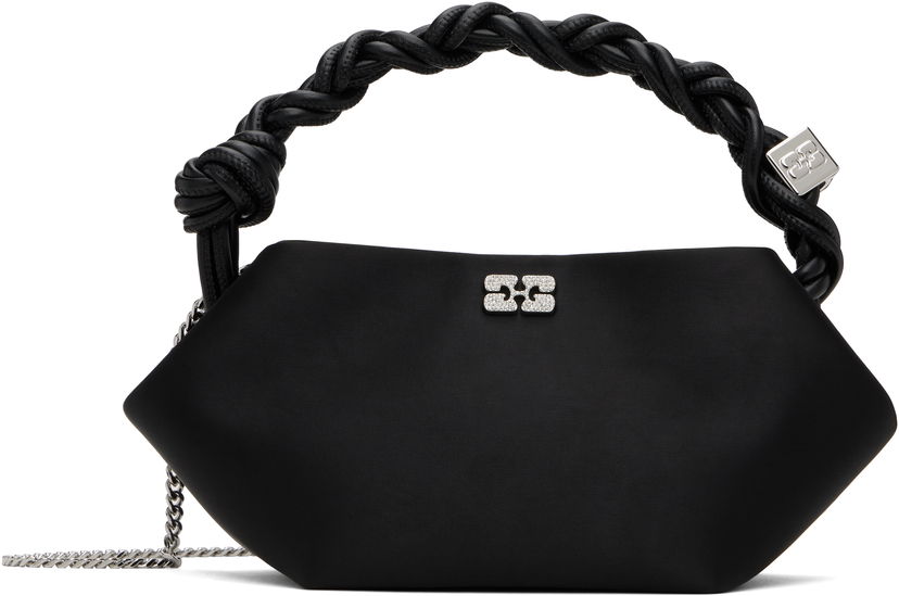 Torbica GANNI Satin Mini Bou Bag with Braided Handle and Crystal Logo Črna | A6340