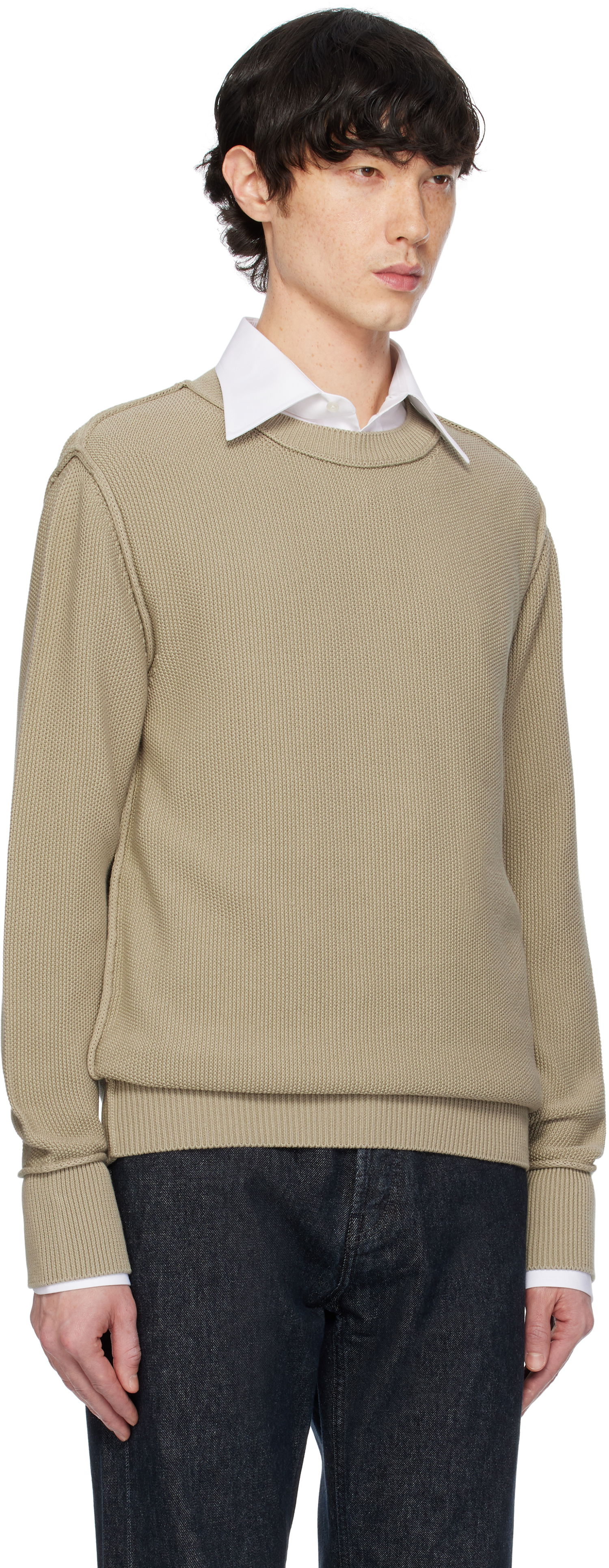 Pleteni pulover Moncler Moncler Textured Cotton Sweater Bež | K10919C00001M1367, 1