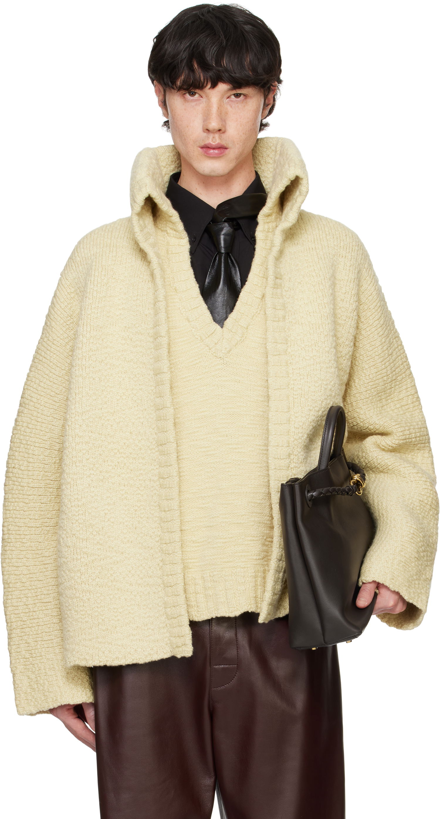 Pleteni pulover Bottega Veneta Textured Wool Double Layer Cardigan Rumena | 810791 V4JY0 9577, 0