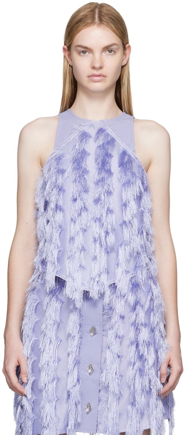 Majica brez rokavov GANNI GANNI Fringe Camisole Top Lila | F7197