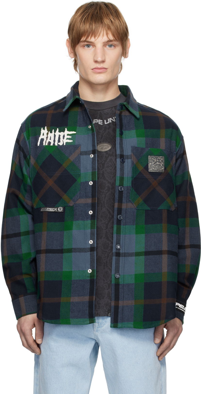 Srajce AAPE by A Bathing Ape AAPE by A Bathing Ape 'AAPE UNVS' Long Sleeve Check Shirt Modra | AAPSTM8504XXNNYM