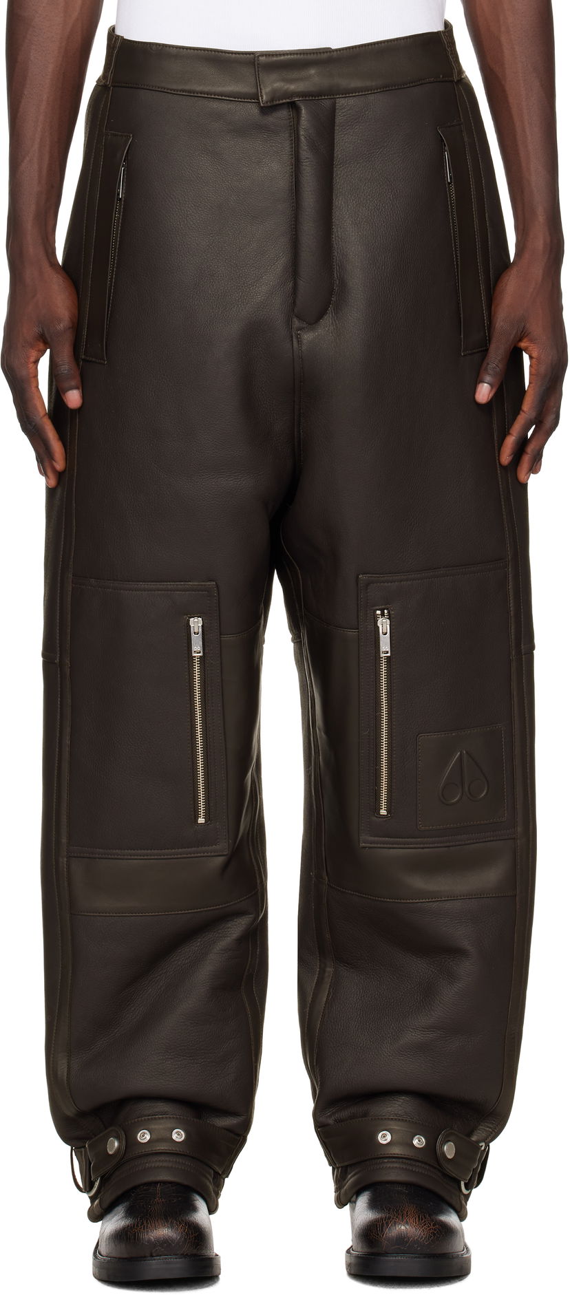 Cargo hlače Moose Knuckles Leather Cargo Pants Rjava | M34ML331