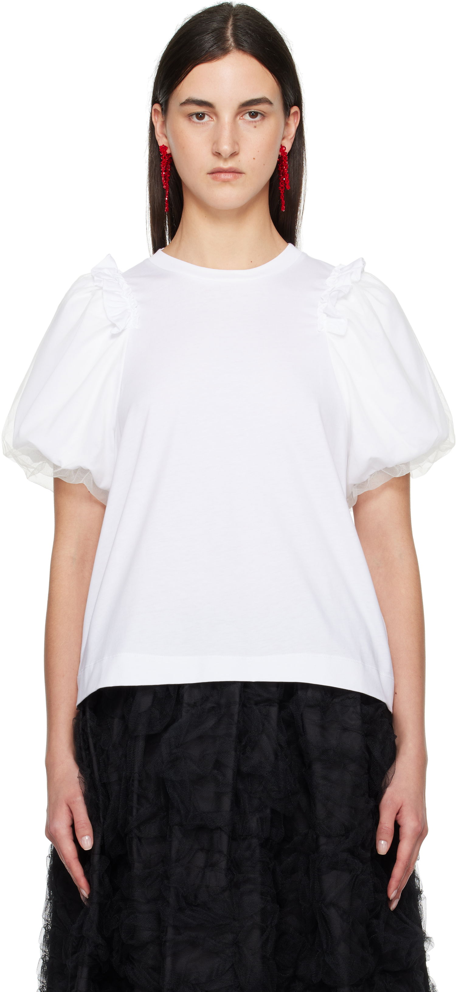 Majica Simone Rocha Simone Rocha Tulle Overlay Puff Sleeve T-Shirt Bela | 5179 0553, 0