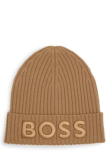 Beanie BOSS BOSS Virgin-Wool Beanie with Embroidered Logo Rjava | 50497815