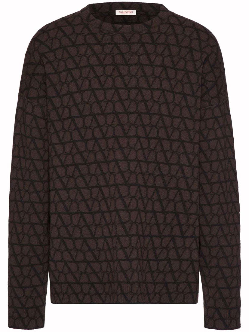 Pleteni pulover Valentino Allover Logo Knitwear Brown Rjava | VKC27A9K3