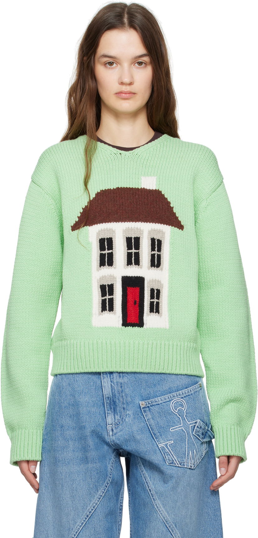 Pleteni pulover JW Anderson JW Anderson House Graphic Sweater Zelena | KW1404-YN0417