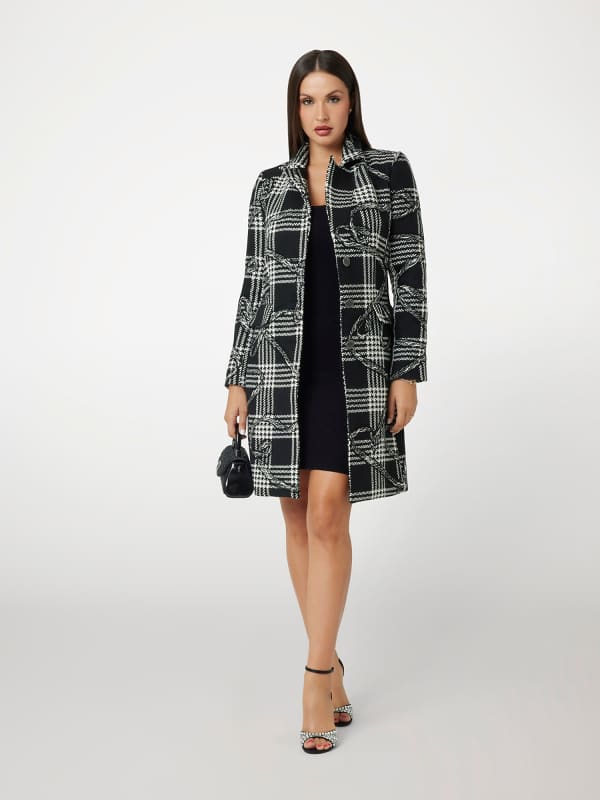 Plašči GUESS Plaid Wool-Blend Long Coat Črna | W5RL65WGWG0, 0