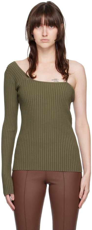 Majica Helmut Lang One Shoulder Ribbed Long Sleeve Top Zelena | M06HW704, 0