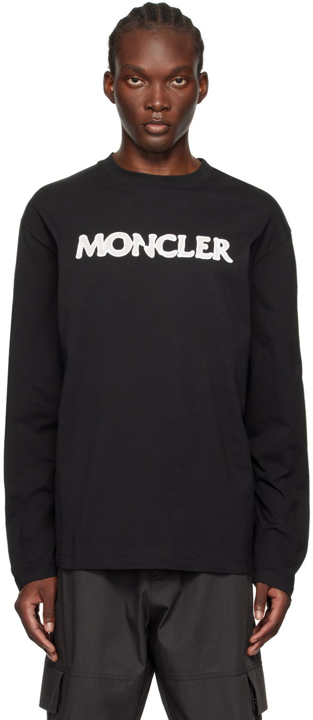 Majica Moncler Black Logo Appliqué Long Sleeve T-Shirt Črna | J20918D0000489AJS