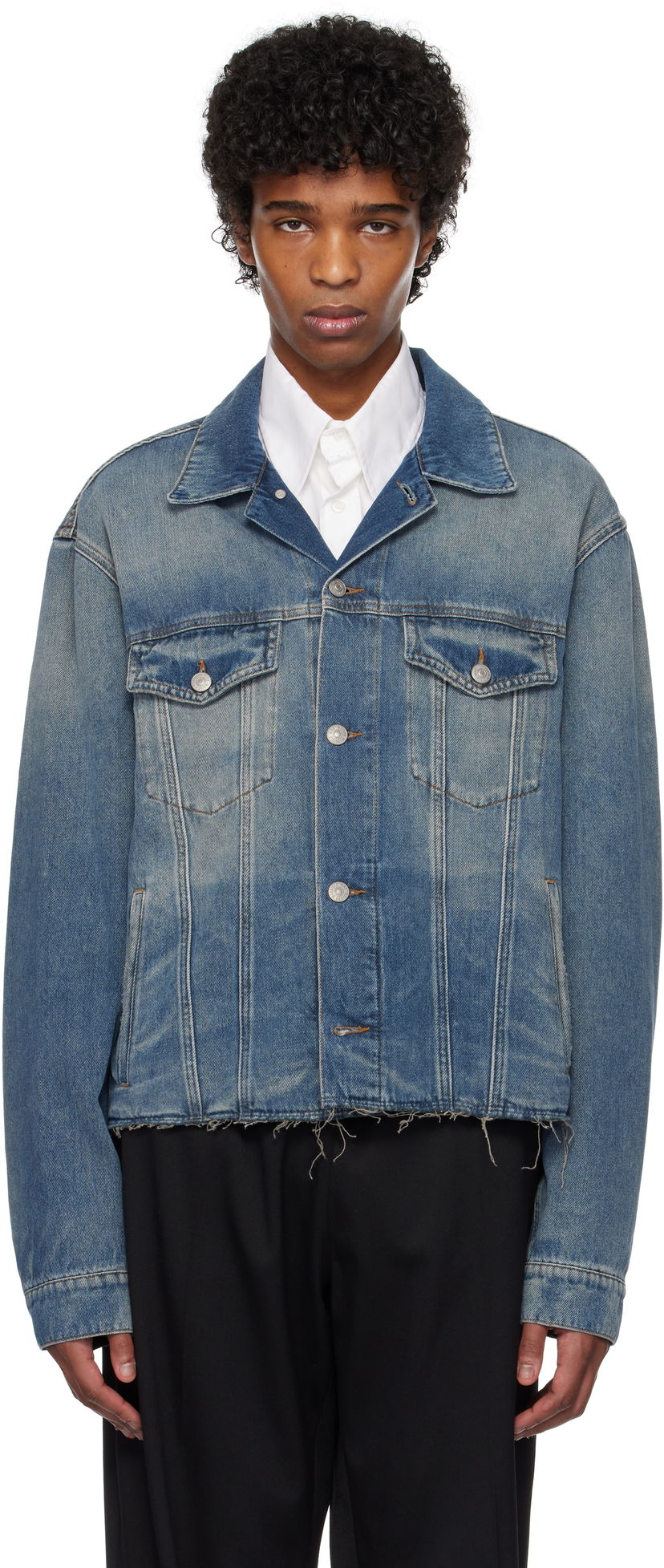 Jakna Maison Margiela MM6 Maison Margiela Raw Edge Denim Jacket Modra | SH0AM0047 M30017