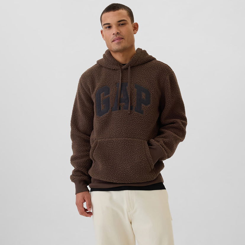 Pulover GAP Logo Sherpa Hoodie Woodsy Brown Rjava | 498353-01