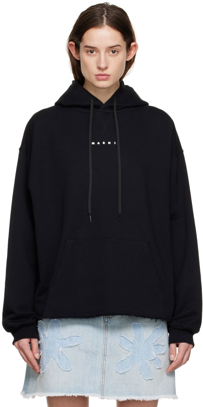 Pulover Marni Raw Edge Hoodie Črna | FLJE0176P1 USCU87