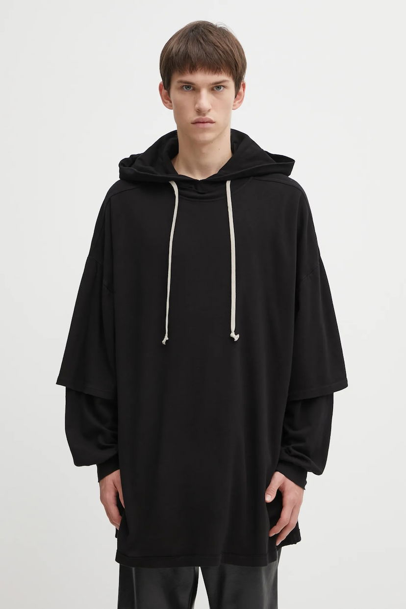 Pulover Rick Owens Rick Owens DRKSHDW Tommy Hustler Oversized Layered Sleeve Hoodie Črna | DU02E7271.JDB