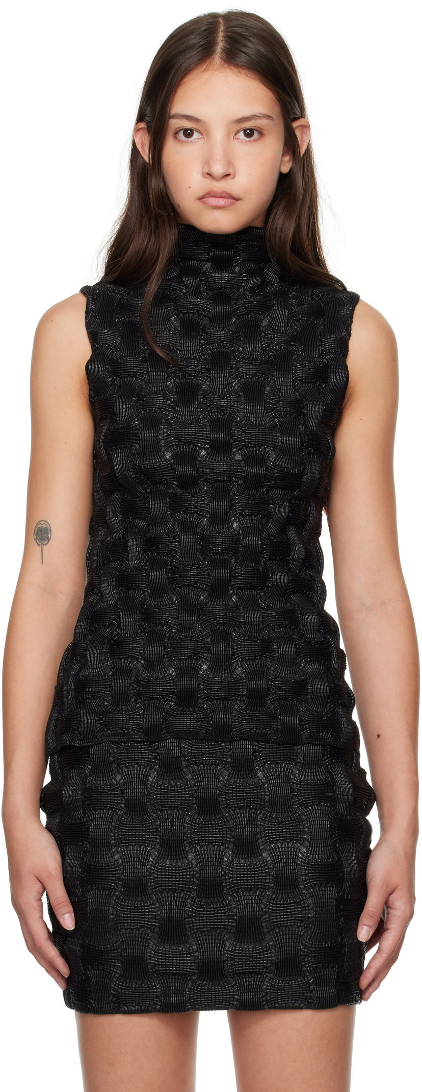 Obleke Nanushka Harriet Vegan Leather Mock Neck Top Črna | NW24FWTP32400