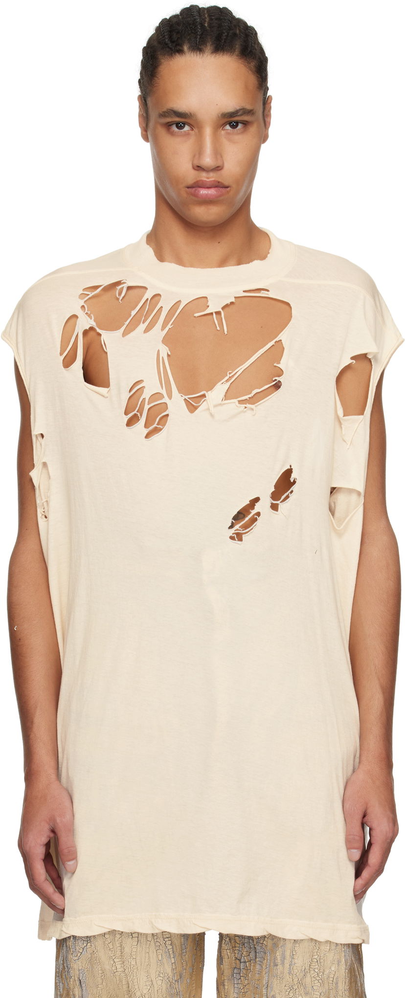 Majica brez rokavov Rick Owens Rick Owens DRKSHDW Distressed Sleeveless T-Shirt Bež | DU01E3158 BHNDSD
