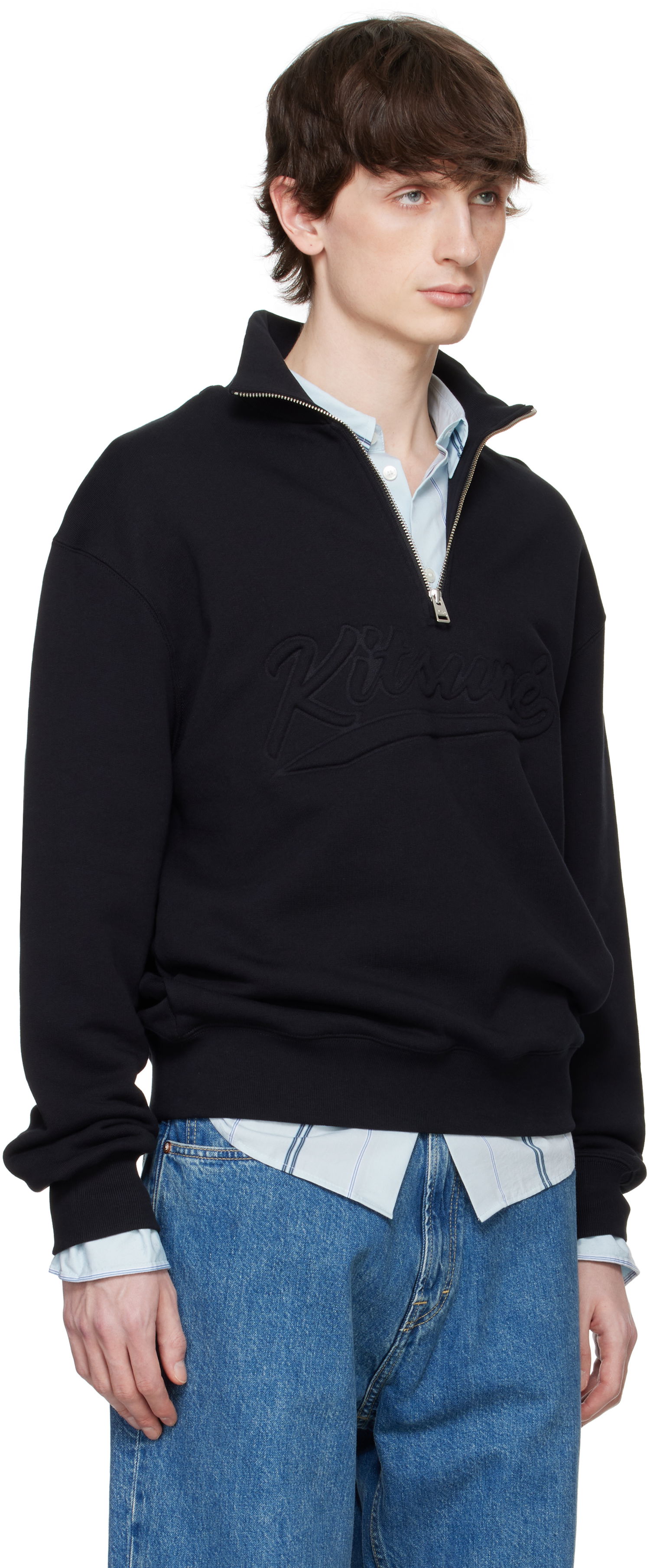 Pulover MAISON KITSUNÉ Maison Kitsuné Varsity Half Zip Sweater Črna | OM00302KM0321, 1