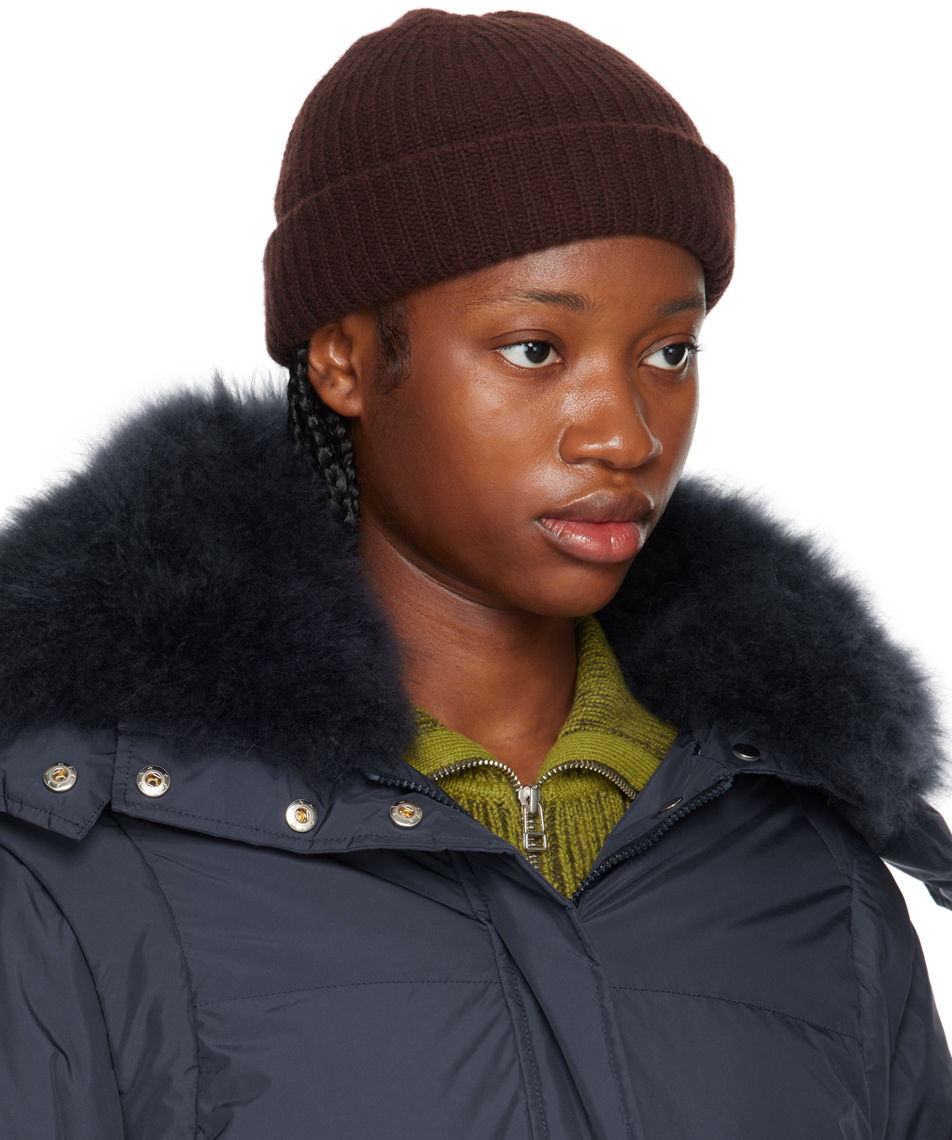 Beanie Yves Salomon Ribbed Beanie Rjava | 24W23WAA500XXMACL, 1