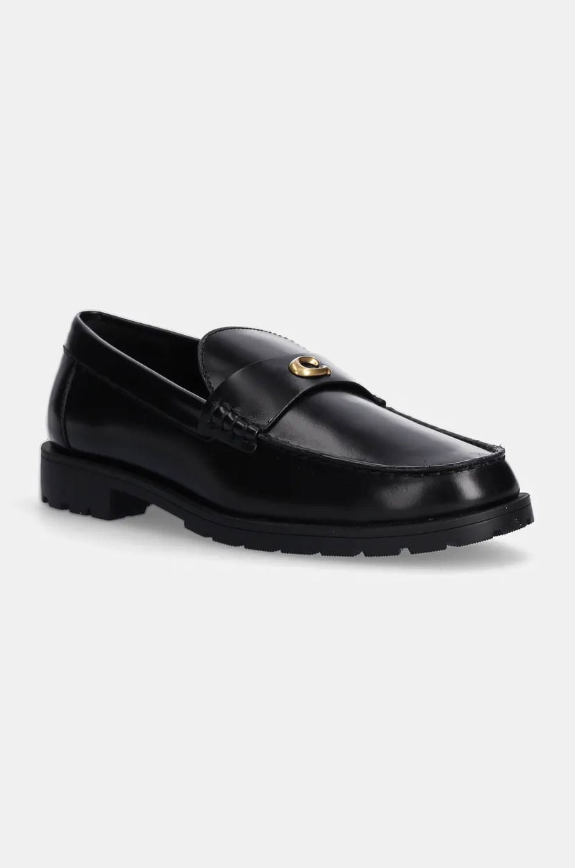 Superge in čevlji Coach Jocelyn Leather Flat-Heel Loafers Črna | CW980.BLK