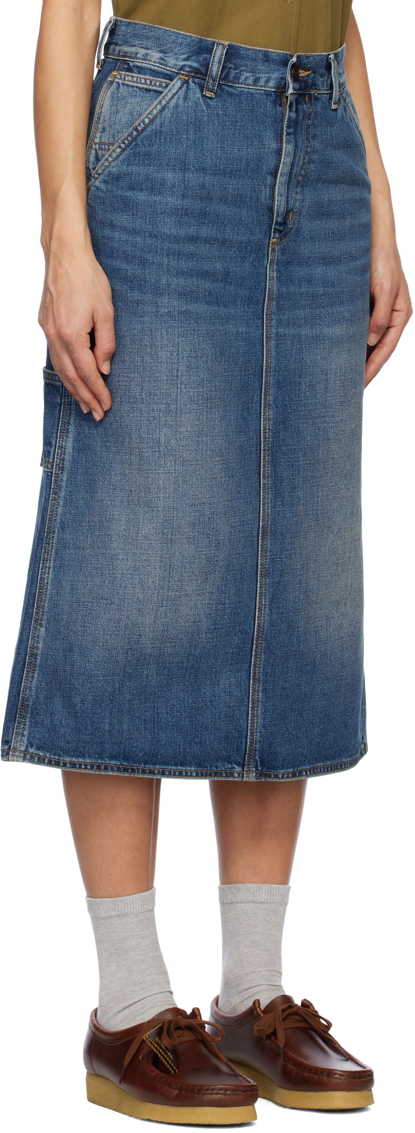 Krila Carhartt WIP Single Knee Denim Midi Skirt Modra | I034224 014L, 1
