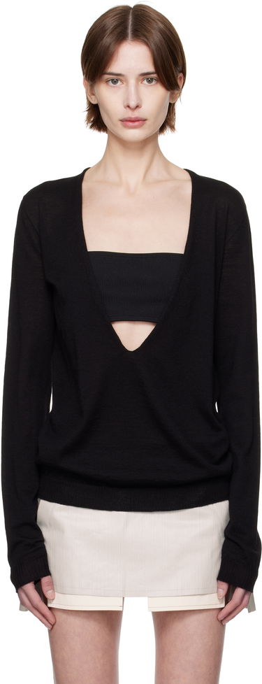 Pleteni pulover Rick Owens Rick Owens Hollywood Xtreme V-Neck Pullover Črna | RP01E7668 M, 0