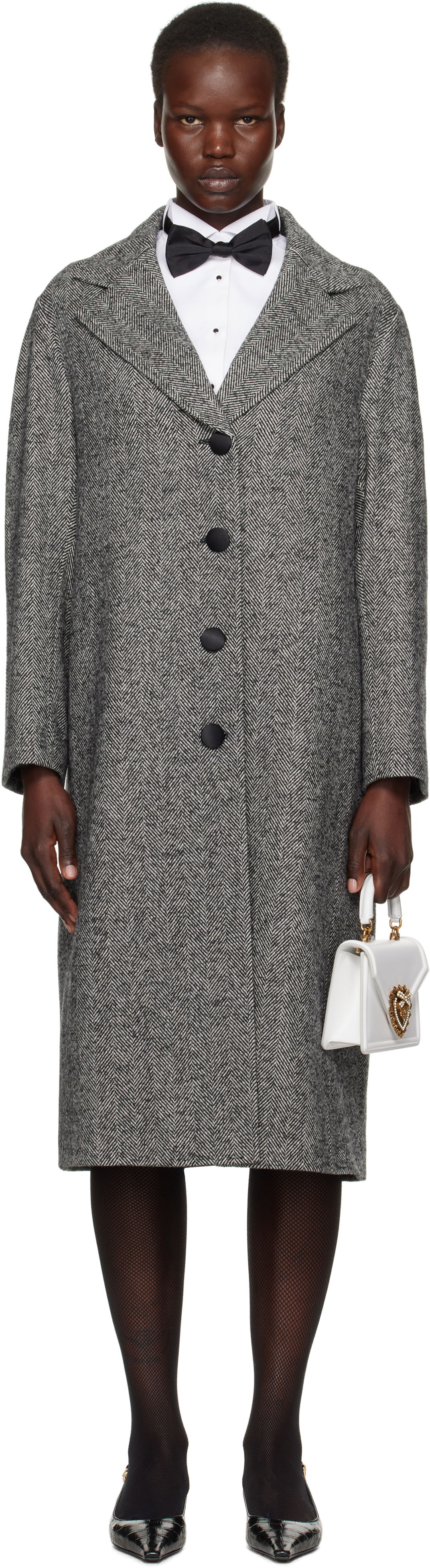 Plašči Dolce & Gabbana Mixed Wool Long Coat Siva | F0F1NT FCMC3, 0