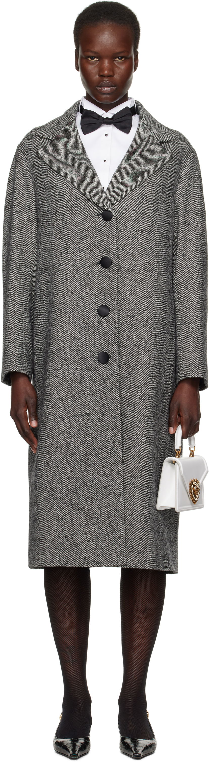 Plašči Dolce & Gabbana Mixed Wool Long Coat Siva | F0F1NT FCMC3