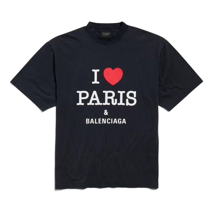 Majica Balenciaga I Love Paris & T-Shirt Medium Fit Black Črna | 764235TRVU91041