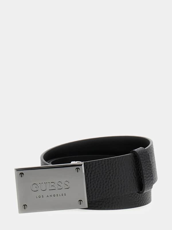 Pasovi GUESS Men's Black Leather Belt With Buckle Črna | BMGRTUP5140