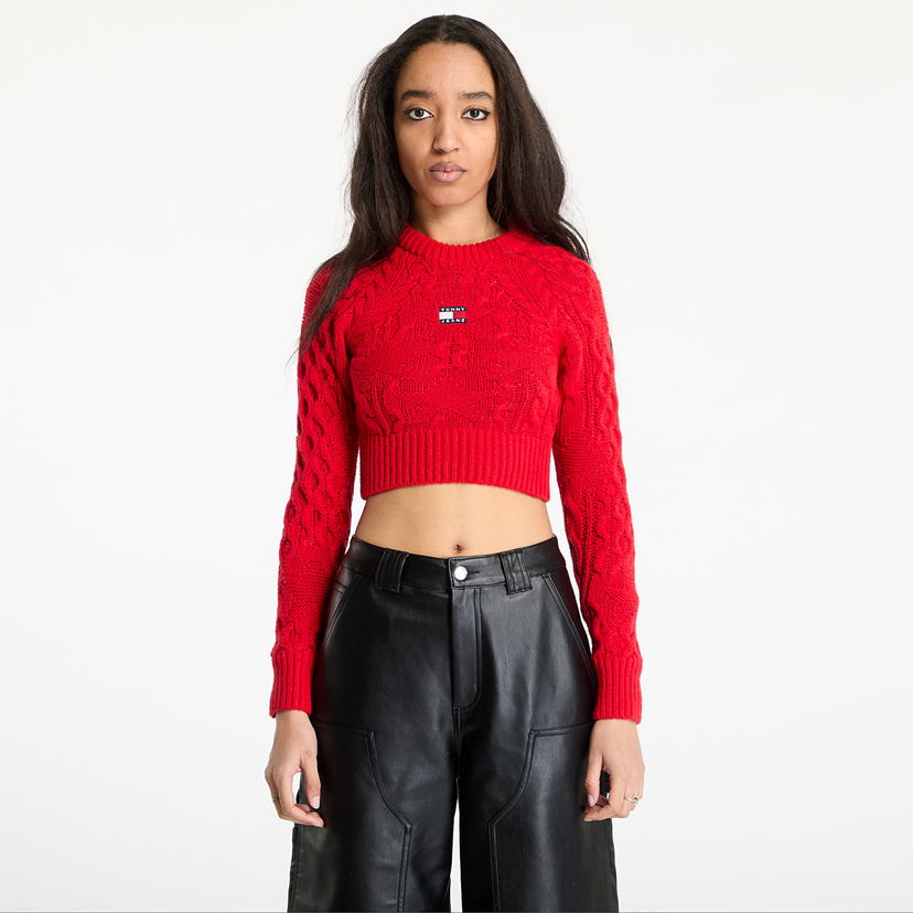 Pleteni pulover Tommy Hilfiger Tommy Jeans Badge Star Cable Crop Sweater Rdeča | DW0DW19882 XME