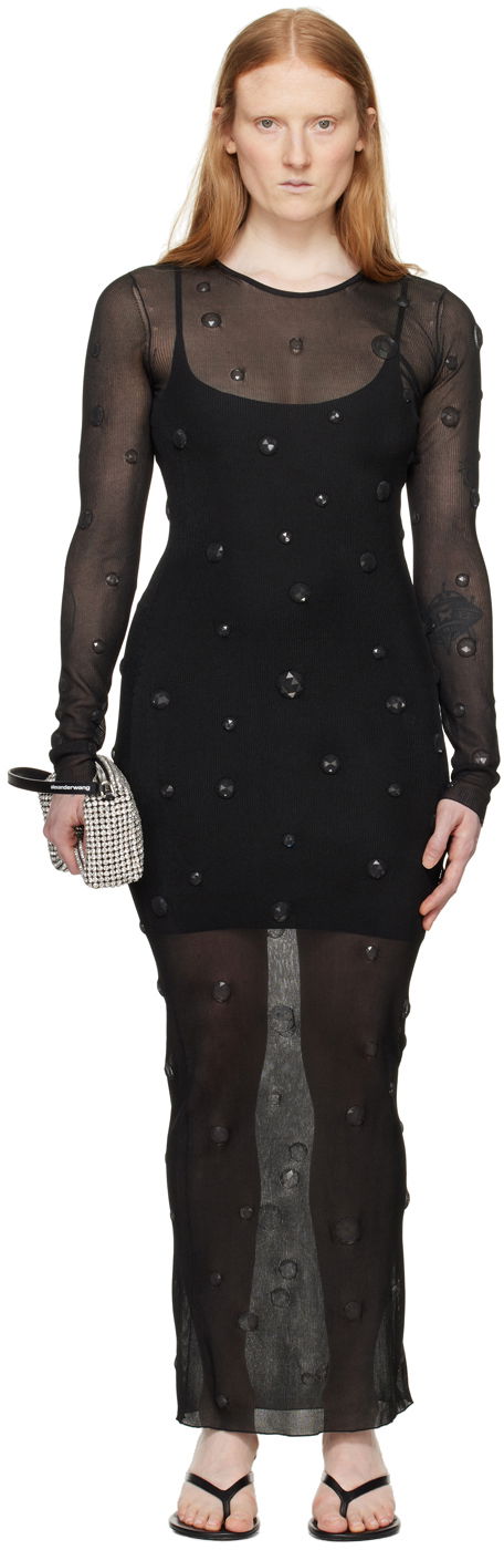 Obleke Alexander Wang Gem Mesh Maxi Dress Črna | 1KC2246020