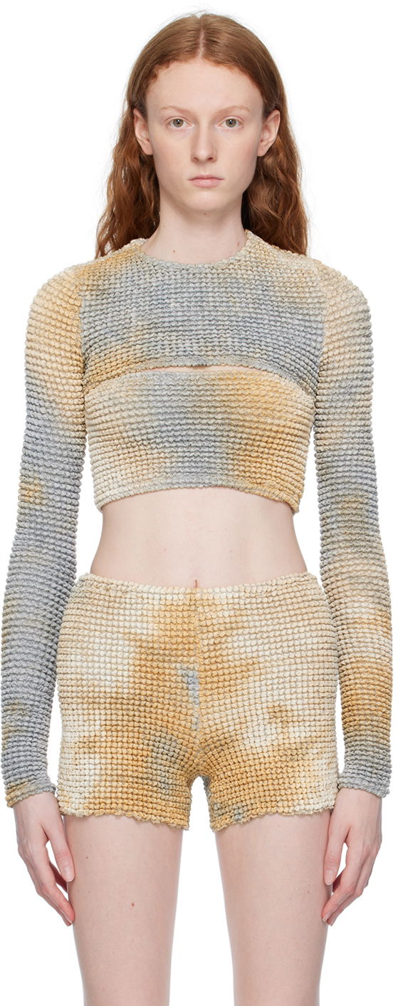 Majica Off-White Beige & Navy Double Long Sleeve T-Shirt Bež | OWAD216S23FAB0056200