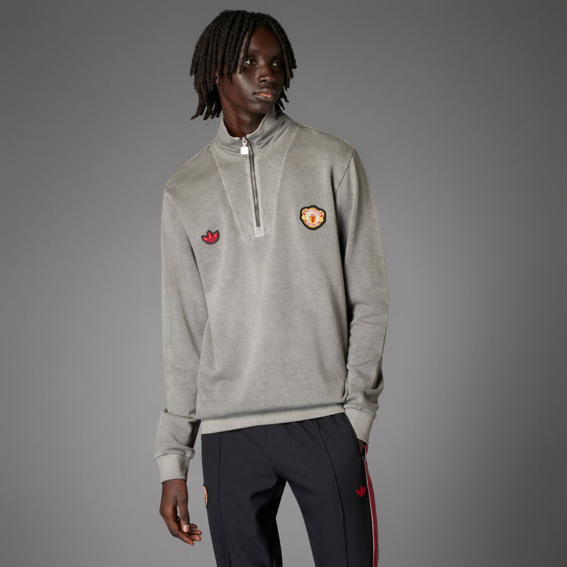 Pleteni pulover adidas Performance Manchester United Terrace Icons Half-Zip Top Siva | JF0384