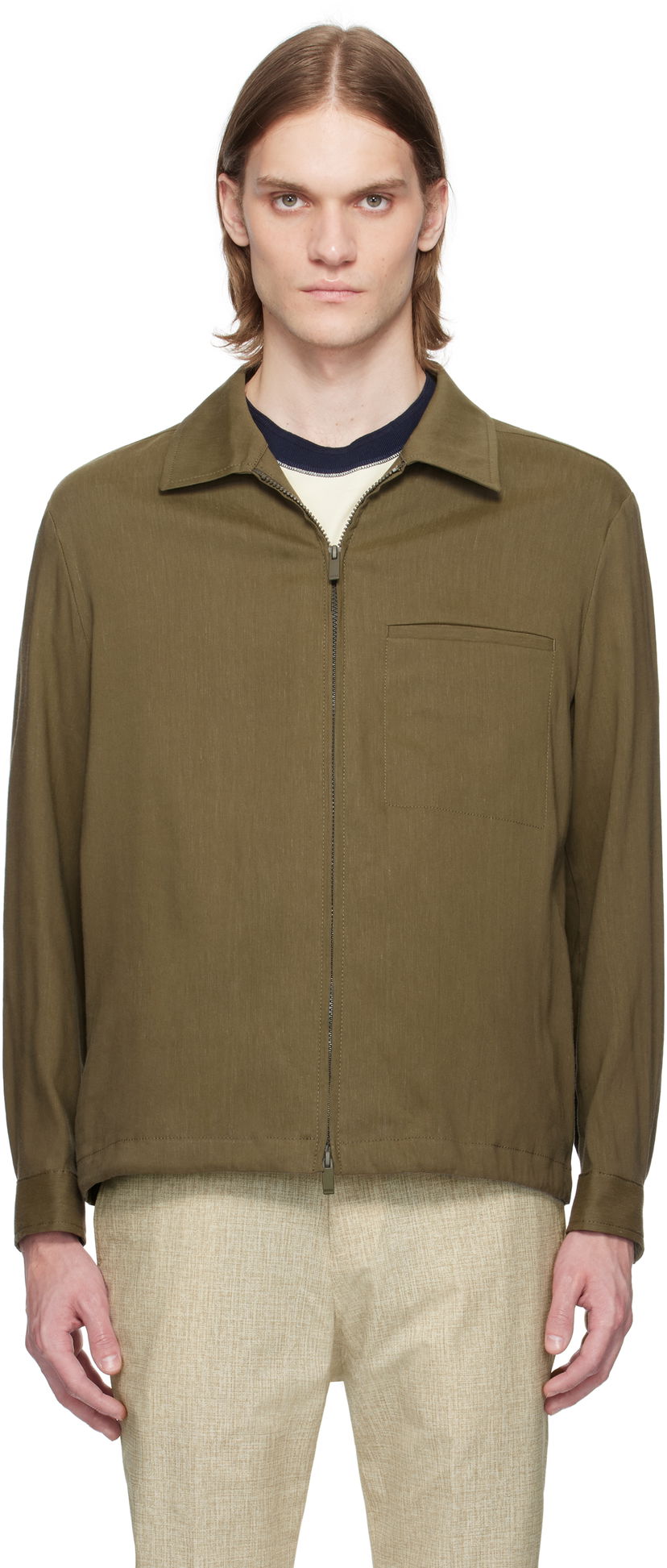 Jakna BOSS BOSS Relaxed-Fit Zipped Overshirt Zelena | 50540701