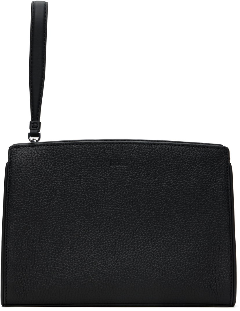 Denarnica BOSS BOSS Pebble-Grained Leather Wristlet Pouch Črna | 50548170
