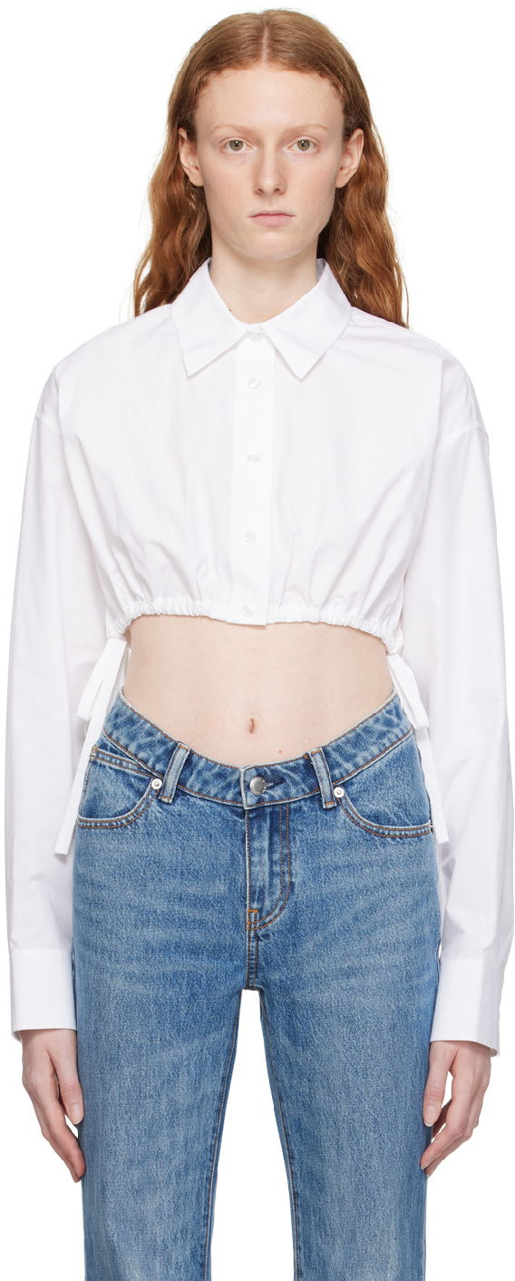 Srajce Alexander Wang Alexanderwang.t Cropped Tie-Hem Shirt Bela | 4WC3231400