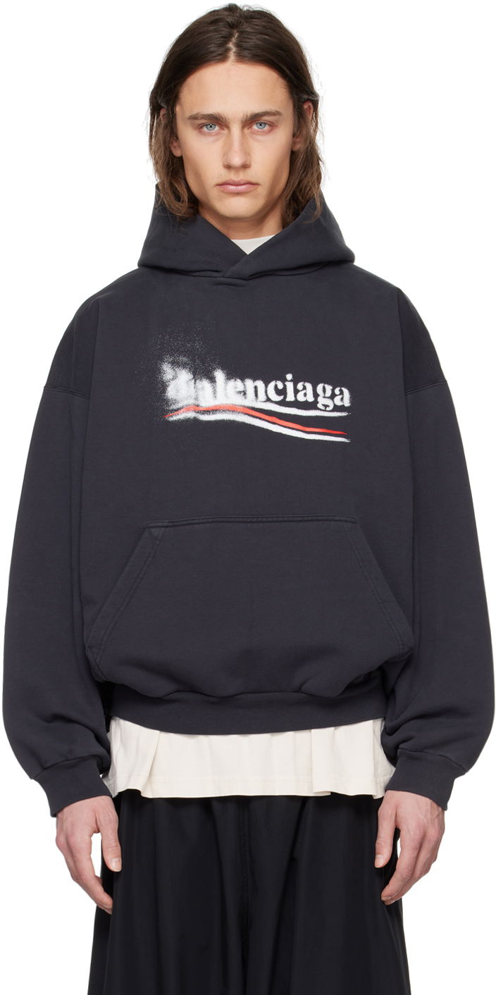 Pulover Balenciaga Black Political Stencil Hoodie Črna | 767877TQVI71569