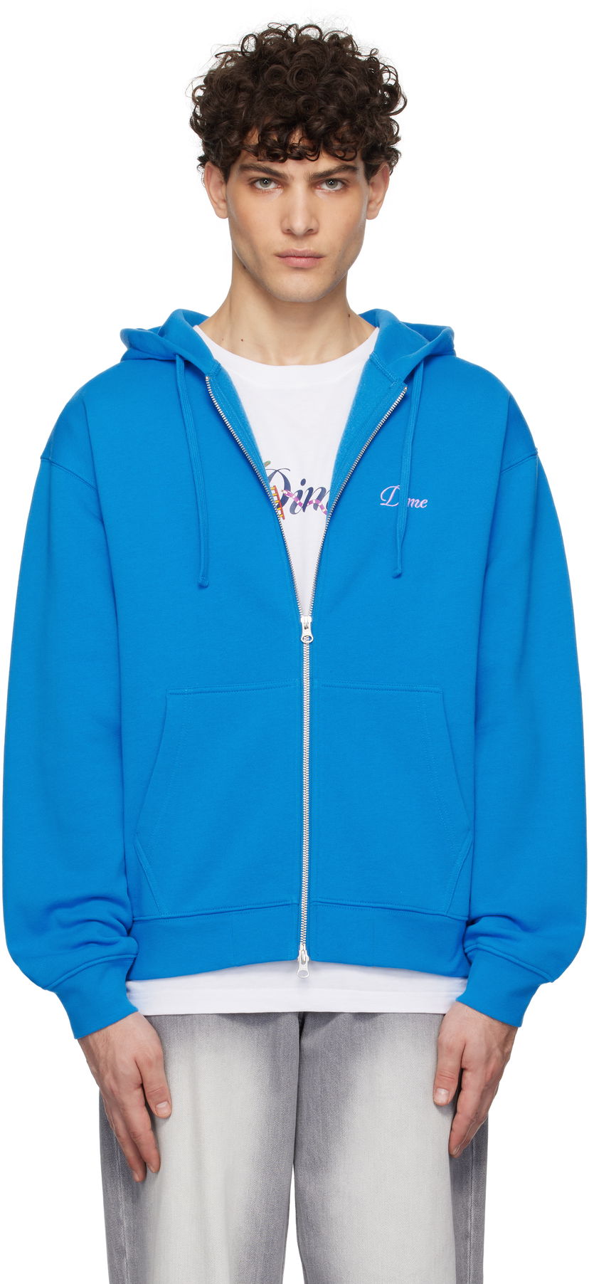 Pulover Dime Cursive Logo Zip Hoodie Modra | DIMEHO2453COB