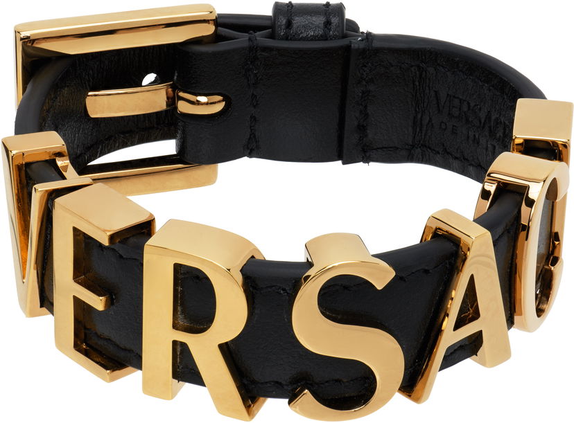 Zapestnica Versace Versace Logo Leather Bracelet Črna | 1019930_1A00637