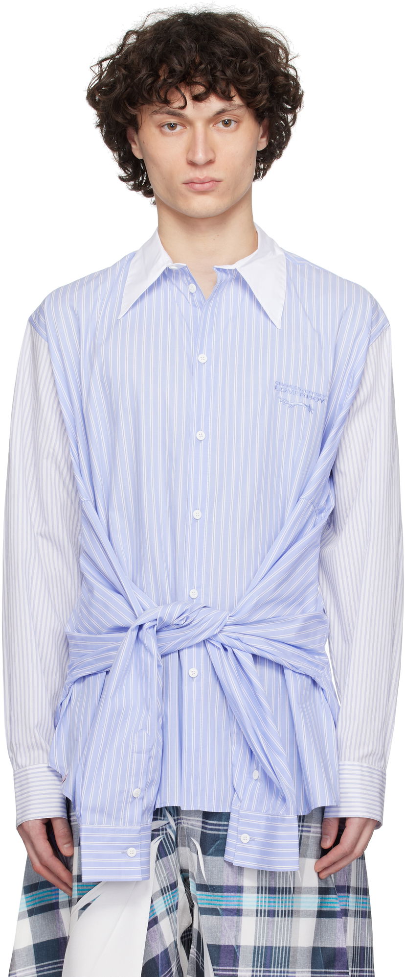 Srajce Charles Jeffrey Loverboy Charles Jeffrey LOVERBOY Hug Tie-Front Striped Shirt Modra | 54070302