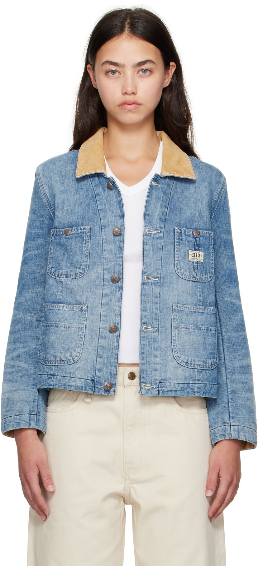 Jakna R13 Cropped Denim Chore Jacket Modra | R13WD183-D346A