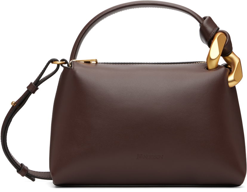 Torba za čez ramo JW Anderson JW Anderson The JWA Small Corner Leather Shoulder Bag with Sculptural Link Handle Rjava | HB0758-LA0232