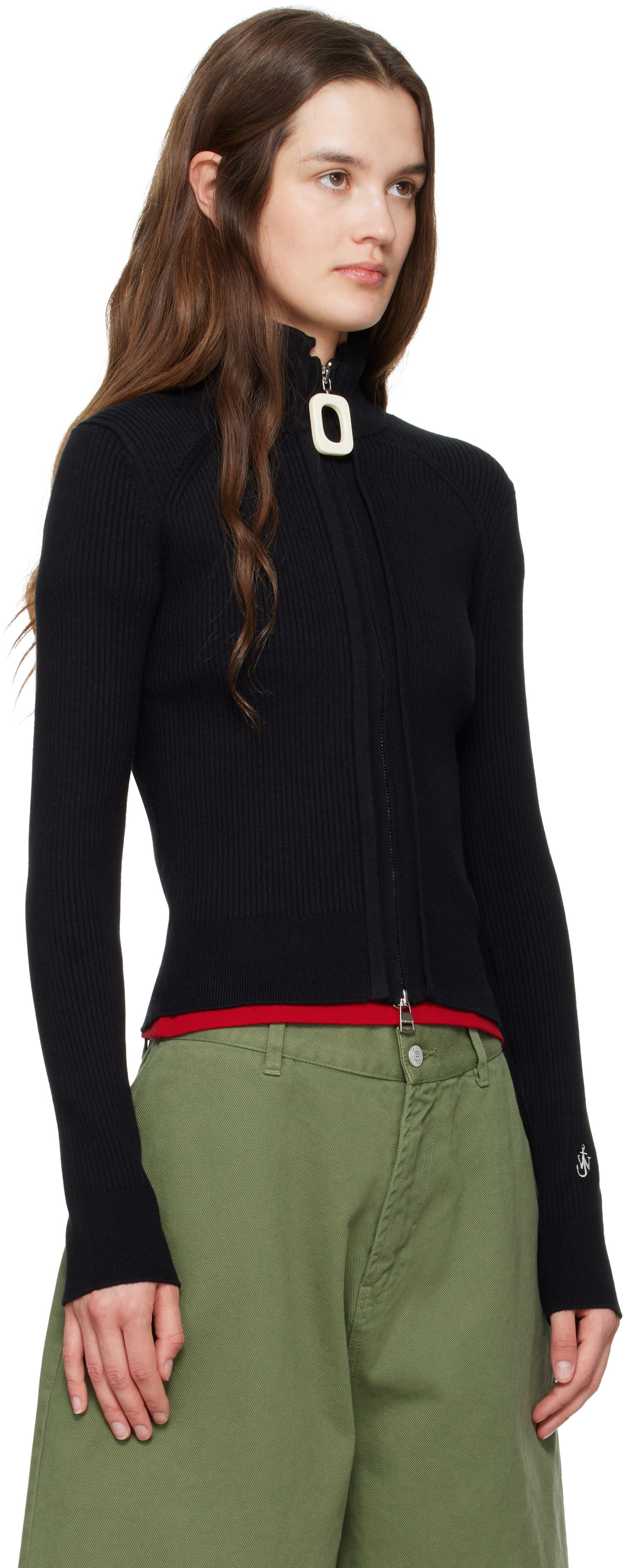 Pleteni pulover JW Anderson JW Anderson Fitted Zip-Up Sweater Črna | KW1353-YN0398, 1